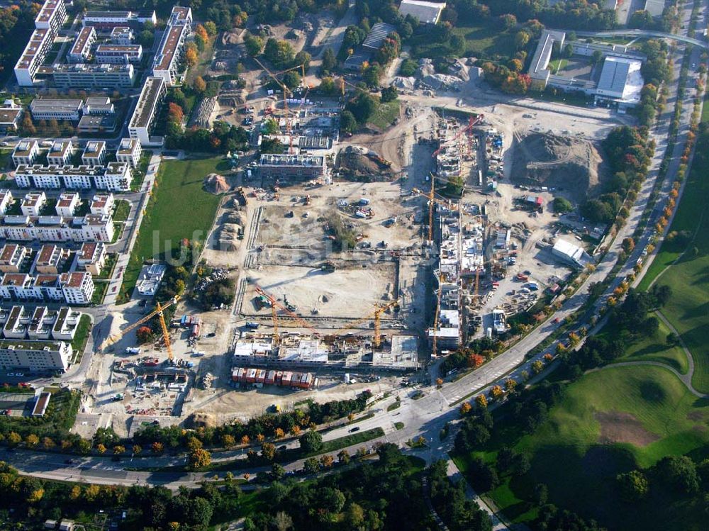 München (Bayern) aus der Vogelperspektive: Baugelände des Wohngebietes Olympiapark - München (Bayern)