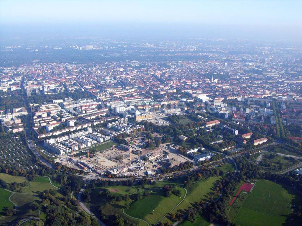 München (Bayern) aus der Vogelperspektive: Baugelände des Wohngebietes Olympiapark - München (Bayern)