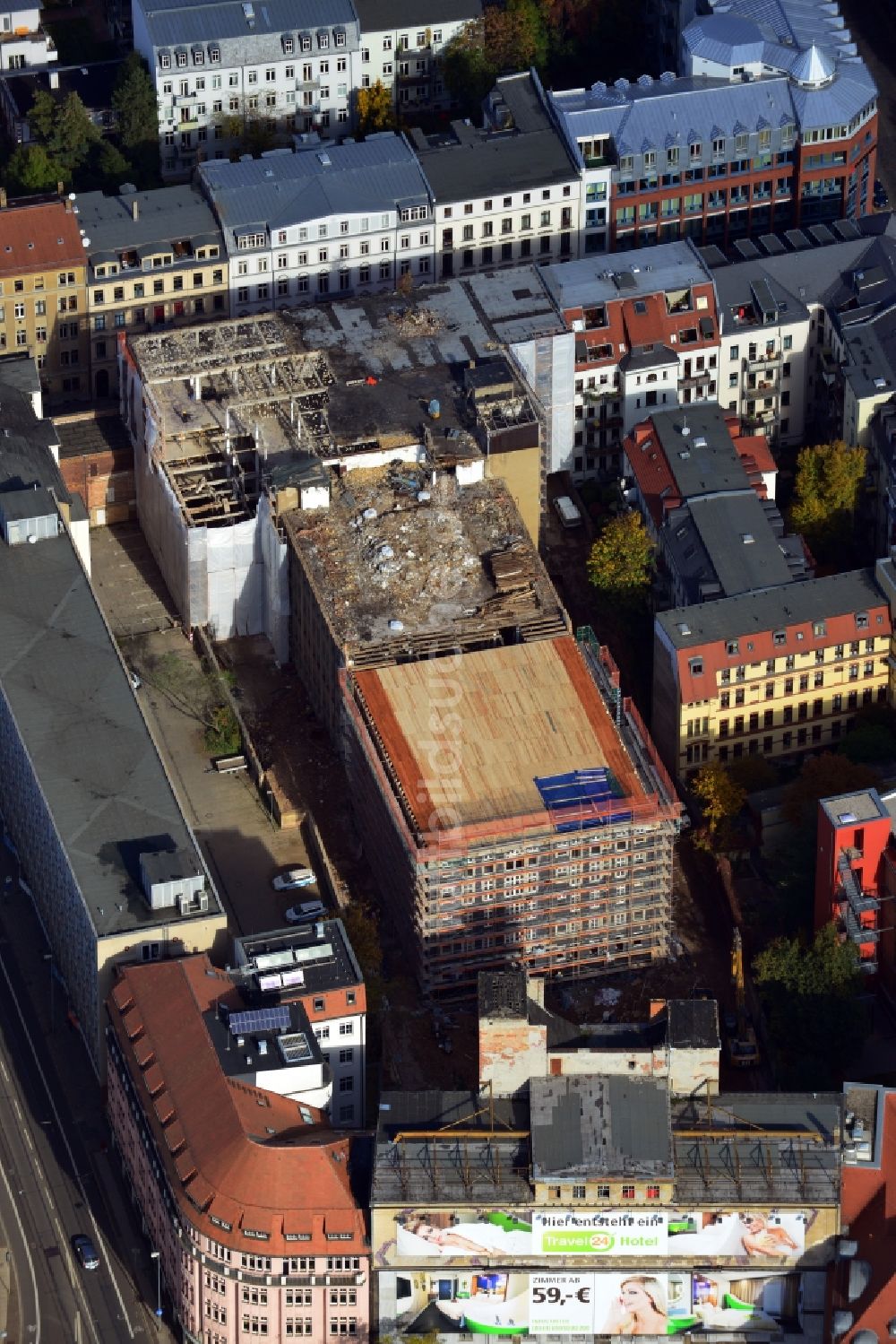 Leipzig von oben - Baugeschehen am ehemaligen Ring- Messehaus am Trödlinring in Leipzig im Bundesland Sachsen