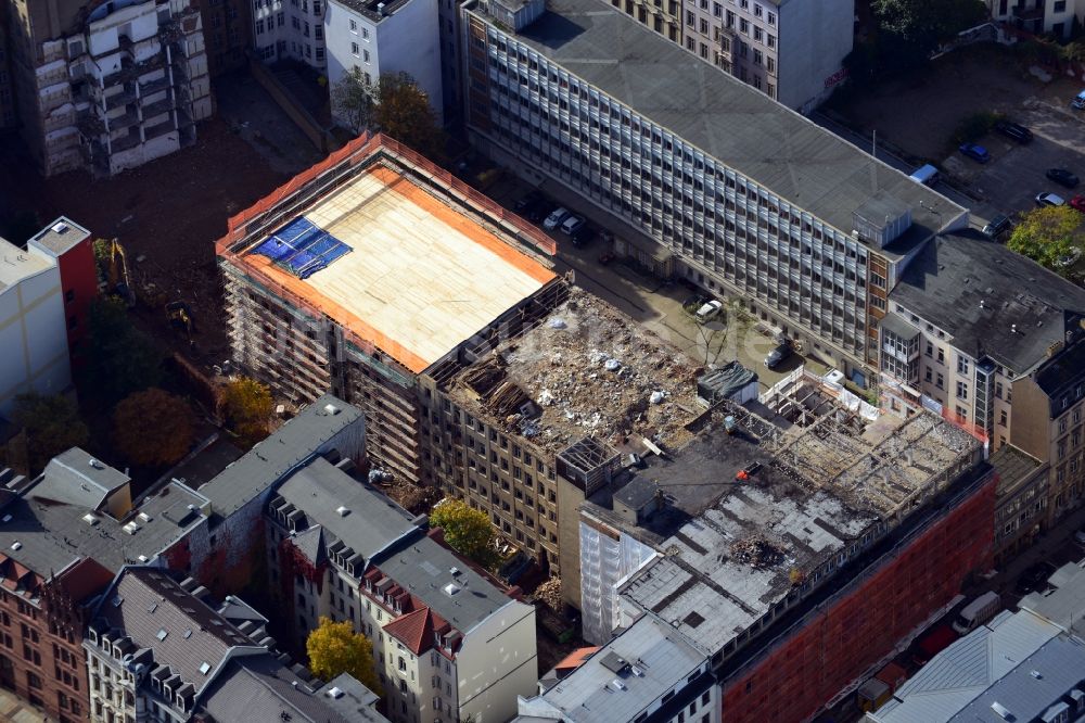 Luftbild Leipzig - Baugeschehen am ehemaligen Ring- Messehaus am Trödlinring in Leipzig im Bundesland Sachsen