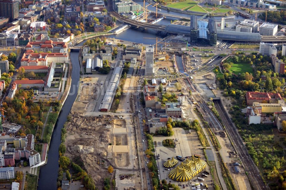 Luftbild Berlin - Baugeschehen auf dem Entwicklungsgebiet Europacity an der Heidestraße nahe dem Hauptbahnhof im Ortsteil Moabit in Berlin - Mitte