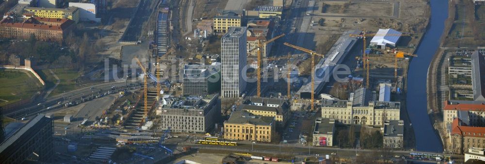 Luftbild Berlin Moabit - Baugeschehen auf dem Entwicklungsgebiet Europacity an der Heidestraße am Spreeufer im Ortsteil Moabit in Berlin