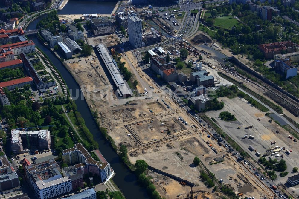 Luftbild Berlin - Baugeschehen auf dem Entwicklungsgebiet Europacity an der Heidestraße am Spreeufer im Ortsteil Moabit in Berlin - Mitte