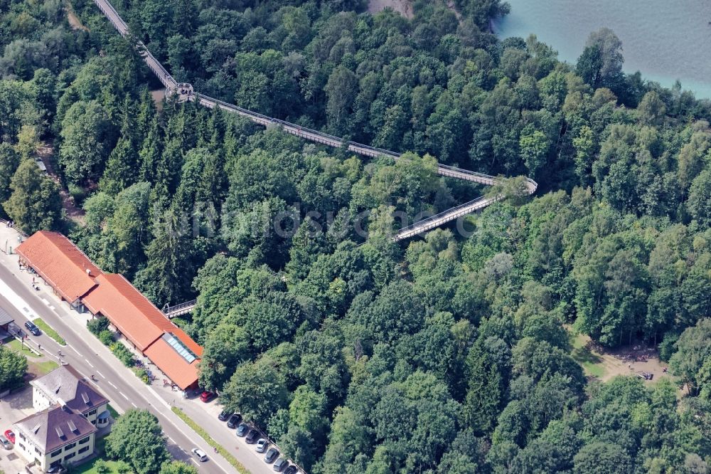 Luftaufnahme Füssen - Baumkronenweg im Walderlebniszentrum Ziegelwies in Füssen im Bundesland Bayern