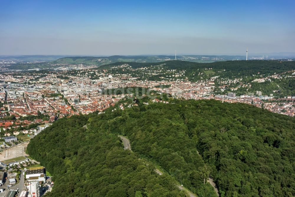 Stuttgart von oben - Baumspitzen in einem Waldgebiet im Stadtteil Heslach in Stuttgart im Bundesland Baden-Württemberg