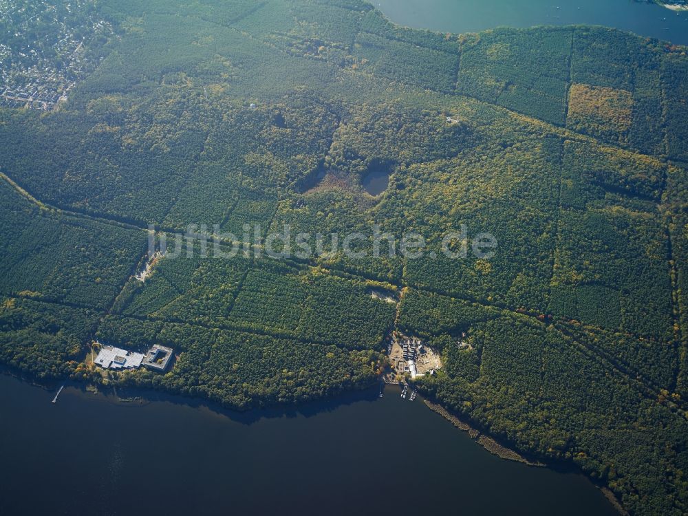 Luftaufnahme Berlin - Baumspitzen in einem Waldgebiet zwischen Langer See (Dahme) und Großem Müggelsee in Berlin