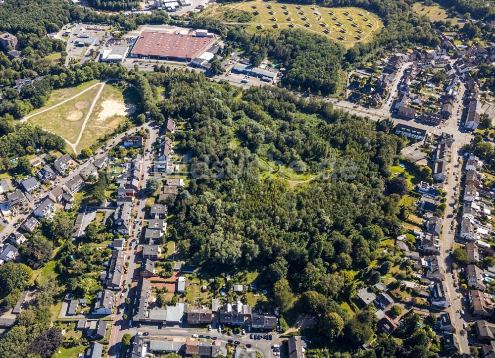 Luftbild Bottrop - Baumspitzen in einem Waldgebiet zwischen Südring - Hünefeldstraße - Bergstraße in Bottrop im Bundesland Nordrhein-Westfalen, Deutschland