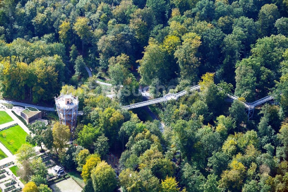 Bad Iburg von oben - Baumwipfelpfad und Aussichtsturm der LAGA Landesgartenschau in Bad Iburg im Bundesland Niedersachsen, Deutschland