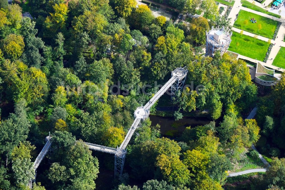 Luftbild Bad Iburg - Baumwipfelpfad und Aussichtsturm der LAGA Landesgartenschau in Bad Iburg im Bundesland Niedersachsen, Deutschland