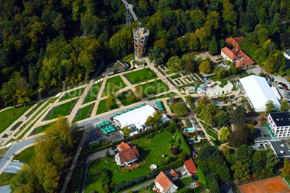 Luftaufnahme Bad Iburg - Baumwipfelpfad und Aussichtsturm der LAGA Landesgartenschau in Bad Iburg im Bundesland Niedersachsen, Deutschland