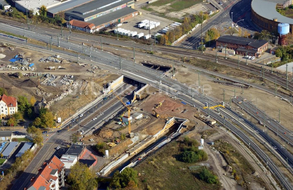 Luftaufnahme Leipzig - Bauprojekt der Deutschen Bahn in Leipzig im Bundesland Sachsen