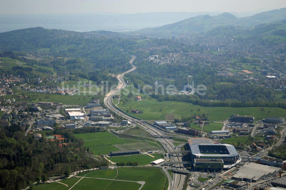 St. Gallen von oben - Baustelle der AFG Arena, sie ist das künftige Fussballstadion des FC St. Gallen im Westen der Stadt St. Gallen