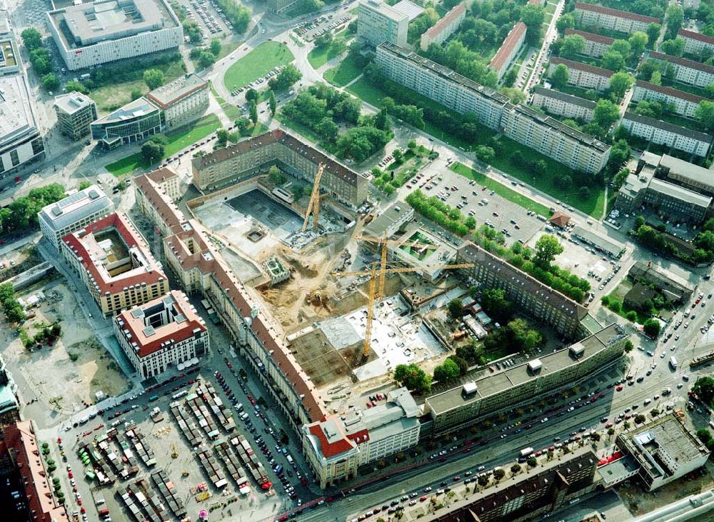 Luftbild Dresden / Sachsen - Baustelle der Altmarkt-Galerie der ECE in der Dresdner Innenstadt.