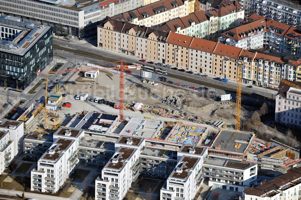 München von oben - Baustelle am Arnulfpark in München / Schwanthalerhöhe im Bundesland Bayern