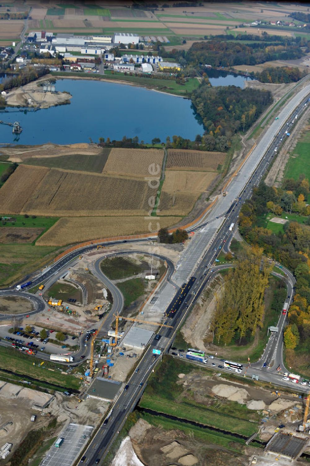 Achern von oben - Baustelle Ausbau Autobahn A 5