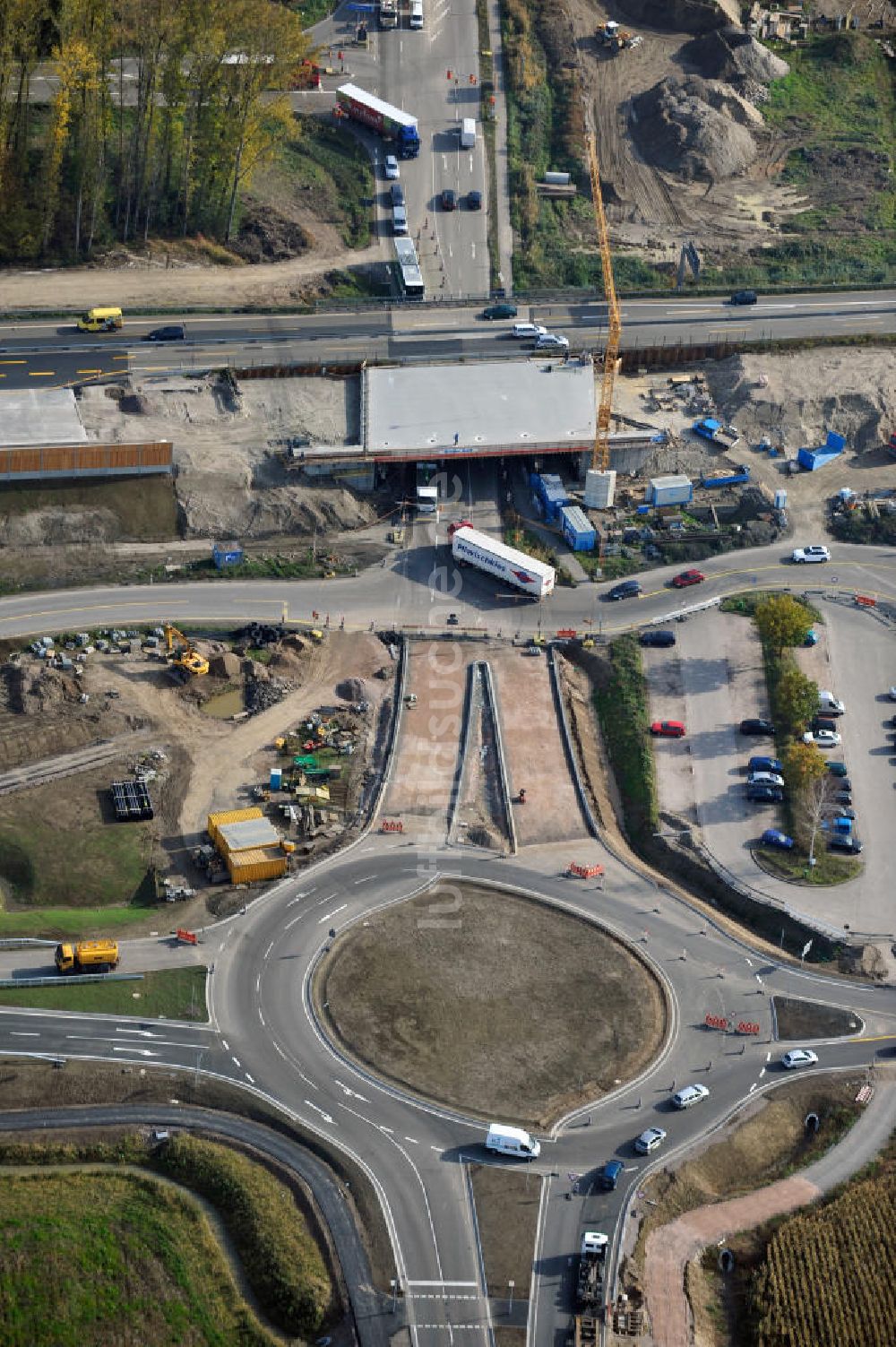 Achern von oben - Baustelle Ausbau Autobahn A 5