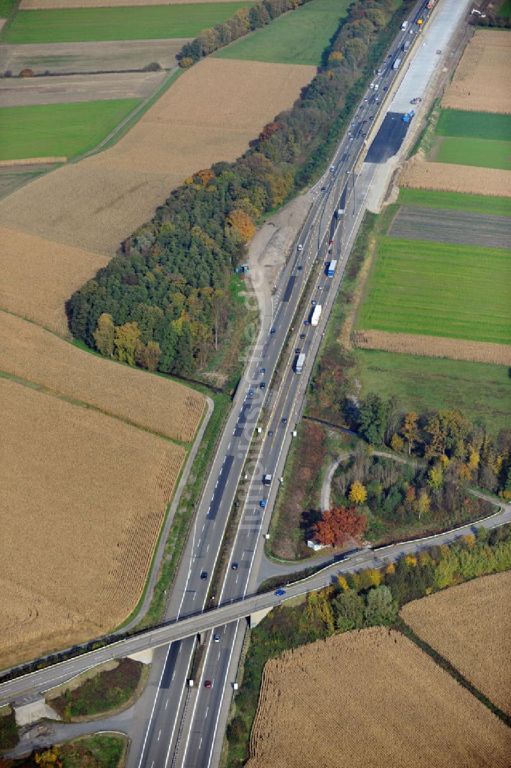 Luftaufnahme Bühl-Balzhofen - Baustelle Ausbau Autobahn A 5