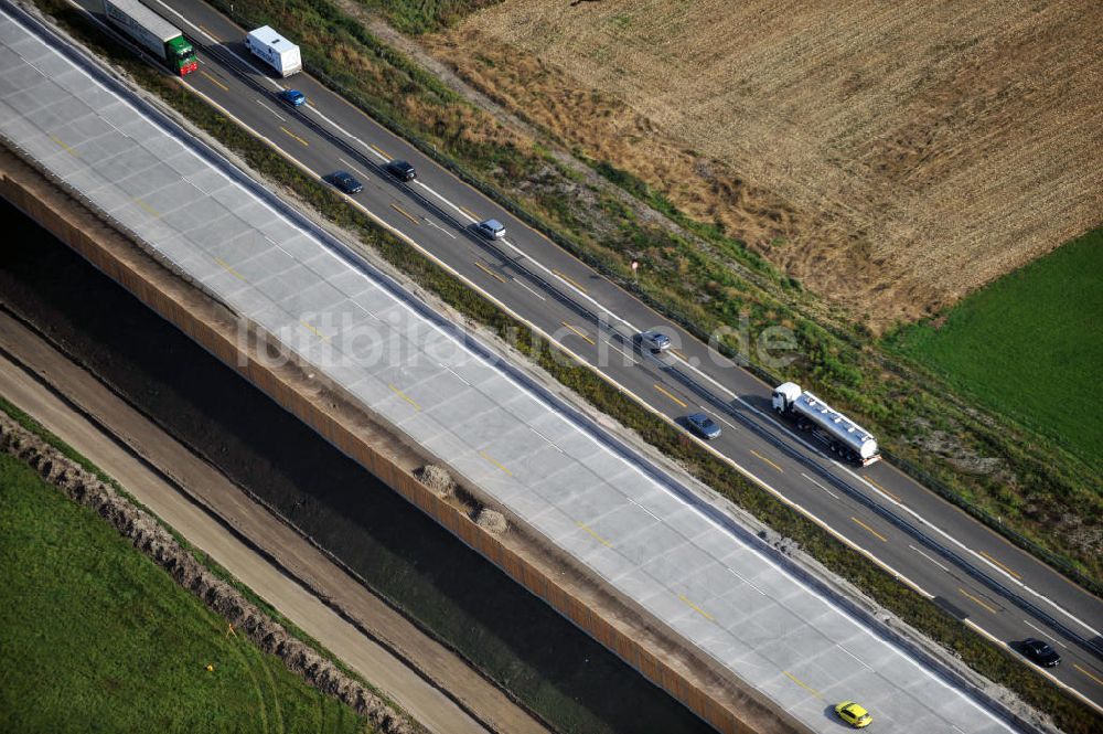 Butschbach-Hesselbach von oben - Baustelle Ausbau Autobahn A 5