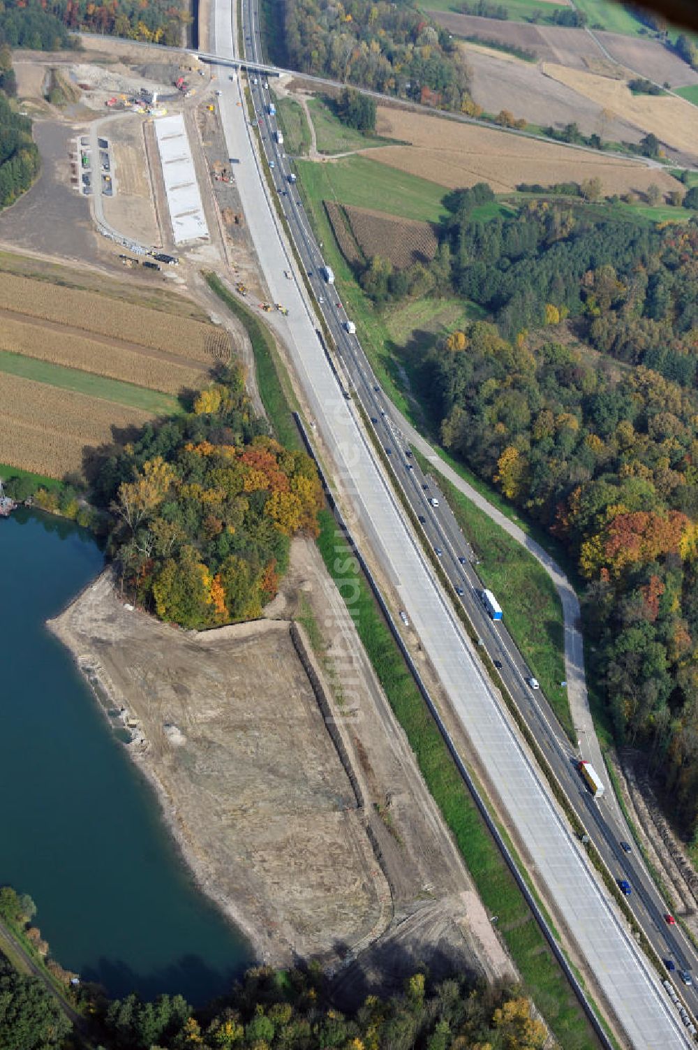 Luftaufnahme Butschbach-Hesselbach - Baustelle Ausbau Autobahn A 5