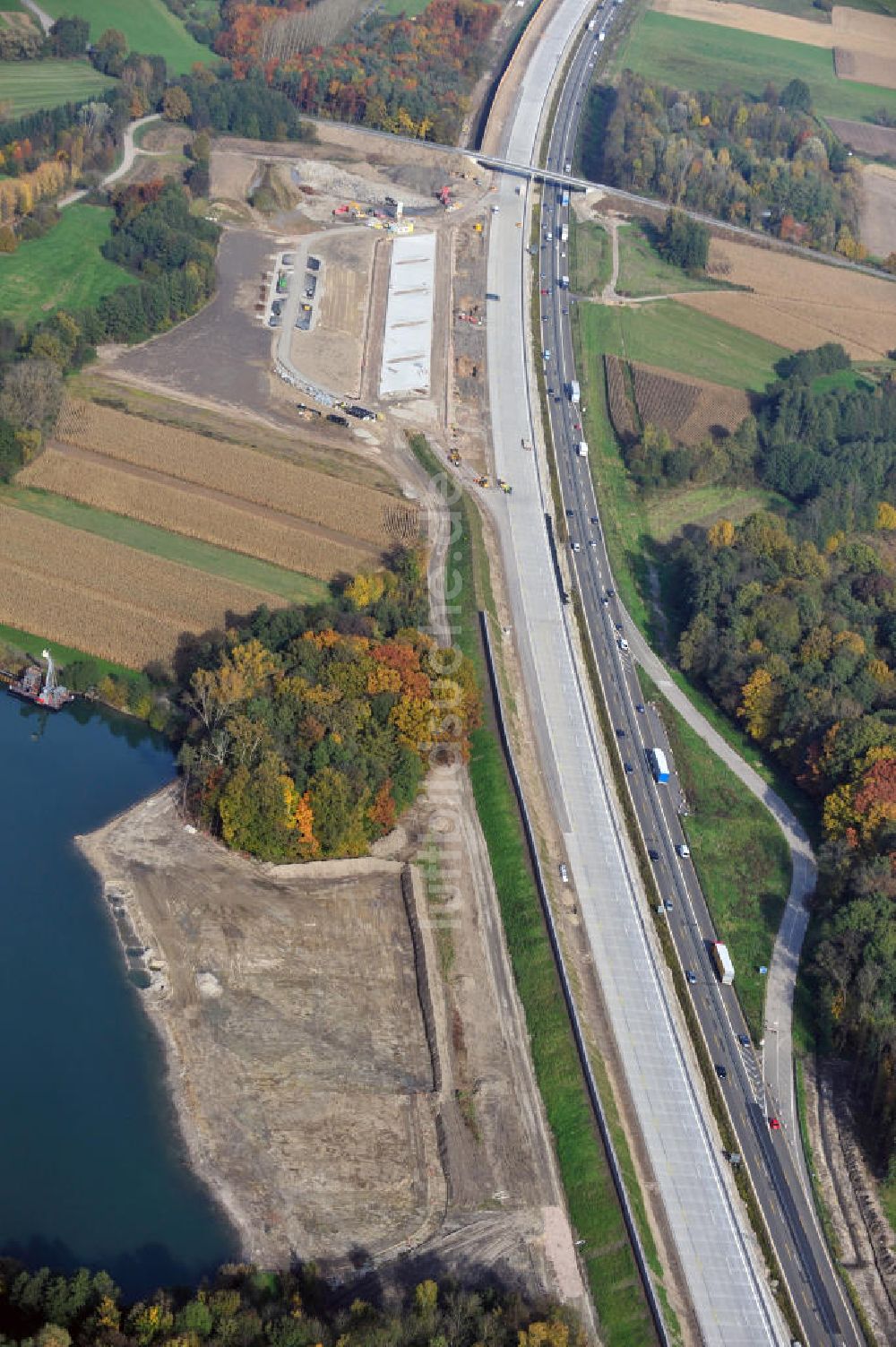 Butschbach-Hesselbach von oben - Baustelle Ausbau Autobahn A 5