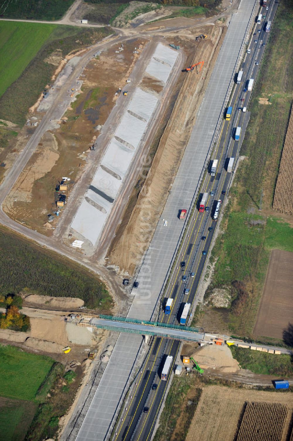 Luftaufnahme Bühl-Oberbruch - Baustelle Ausbau Autobahn A 5