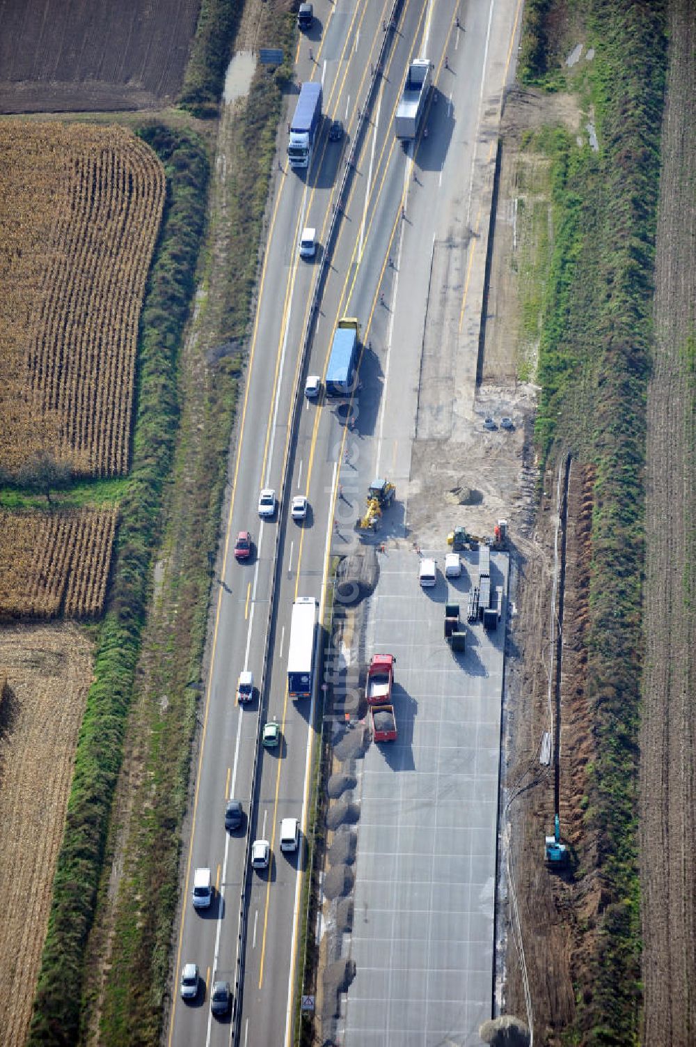 Bühl-Oberbruch aus der Vogelperspektive: Baustelle Ausbau Autobahn A 5