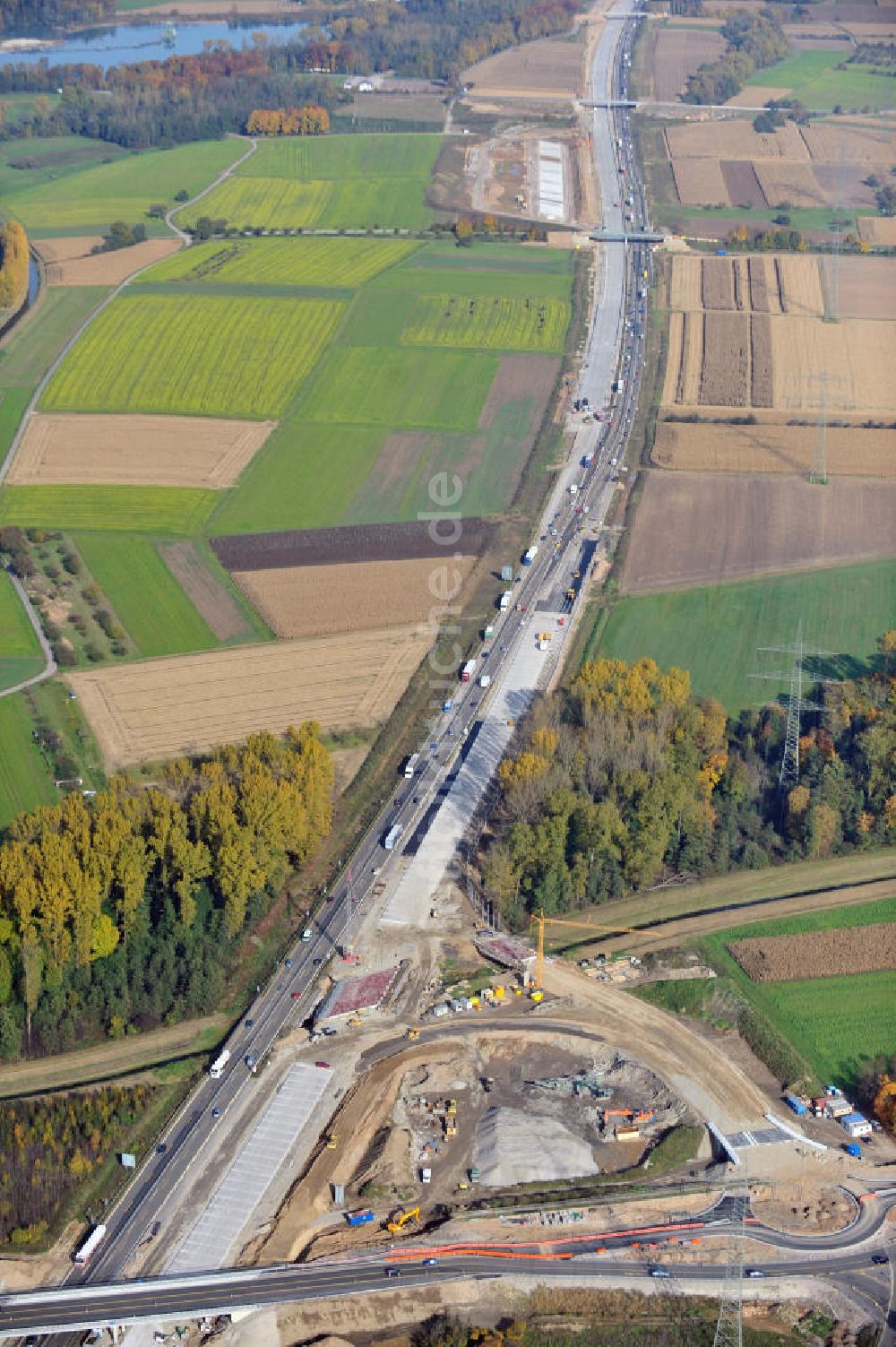 Luftbild Bühl-Oberbruch - Baustelle Ausbau Autobahn A 5