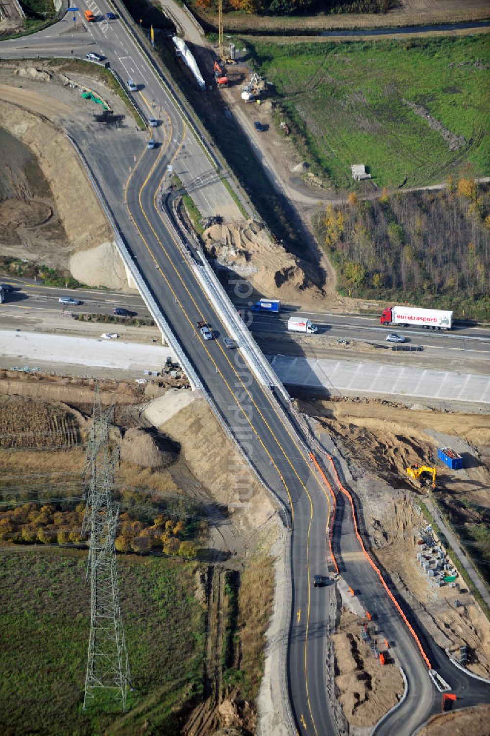 Luftaufnahme Bühl-Oberbruch - Baustelle Ausbau Autobahn A 5