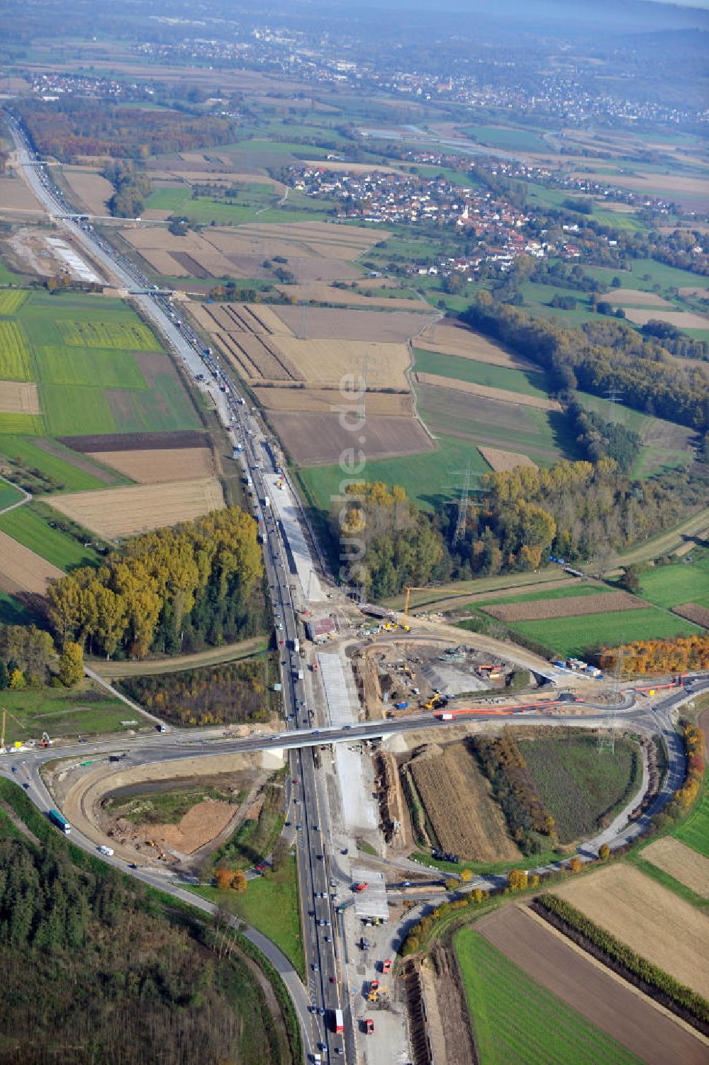 Bühl-Oberbruch von oben - Baustelle Ausbau Autobahn A 5