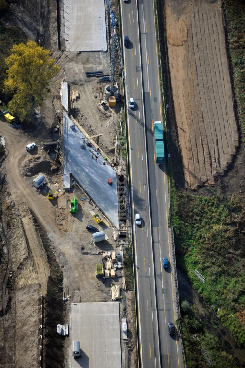 Luftaufnahme Bühl-Oberbruch - Baustelle Ausbau Autobahn A 5