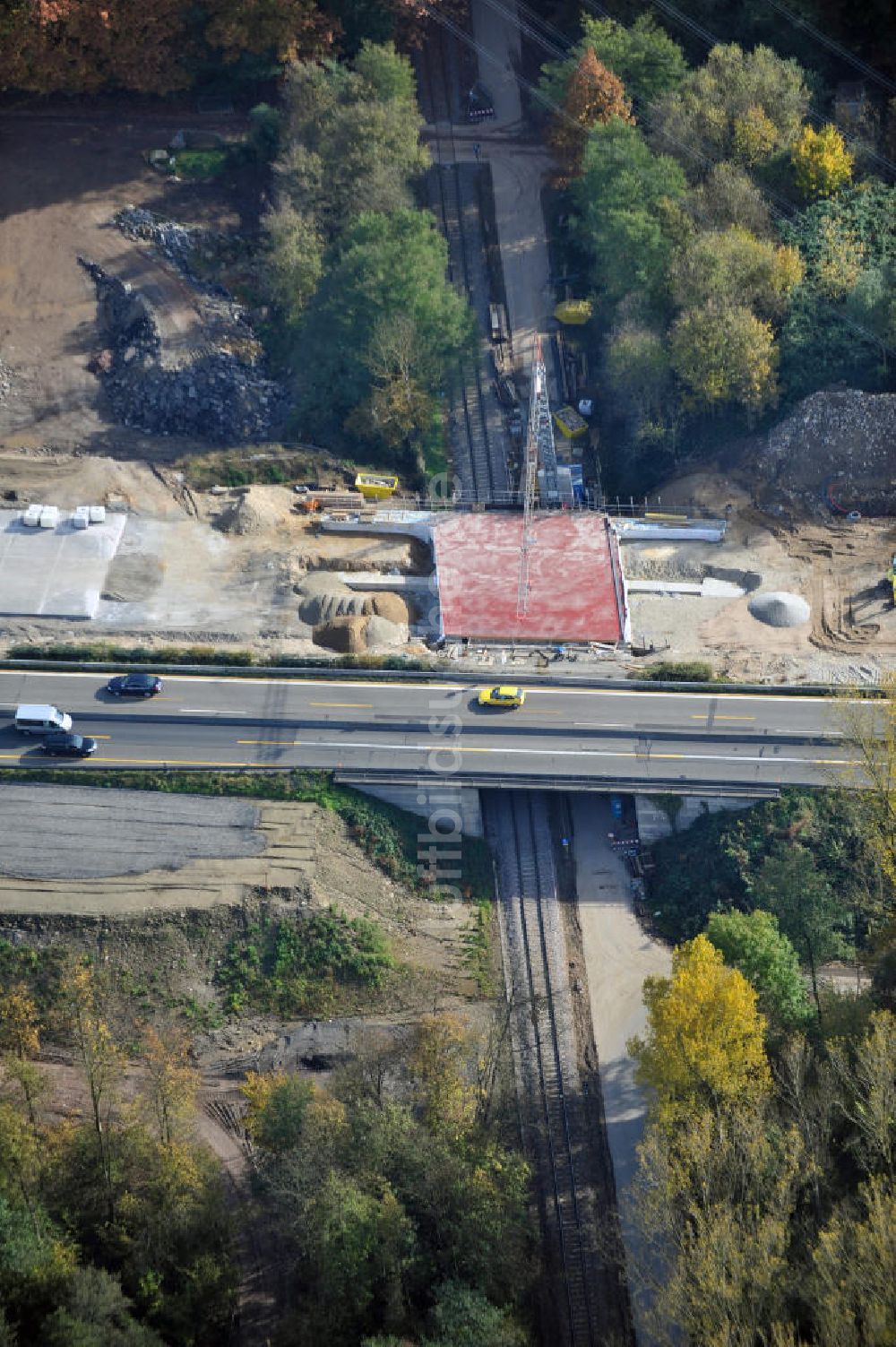 Bühl-Oberbruch von oben - Baustelle Ausbau Autobahn A 5