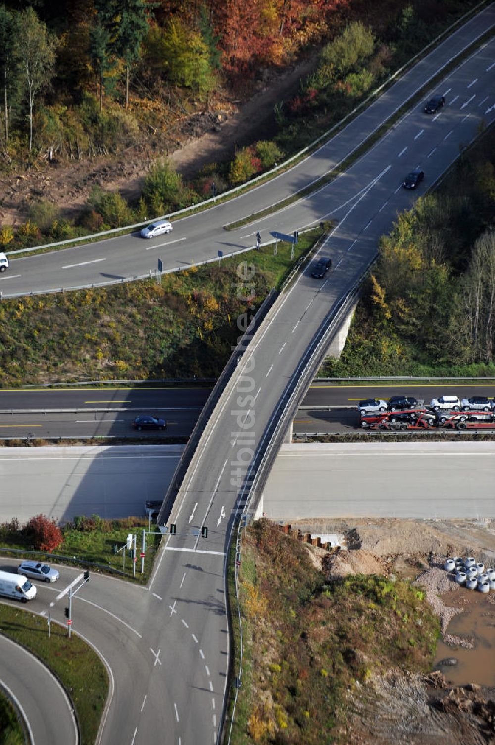 Offenburg von oben - Baustelle Ausbau Autobahn A 5