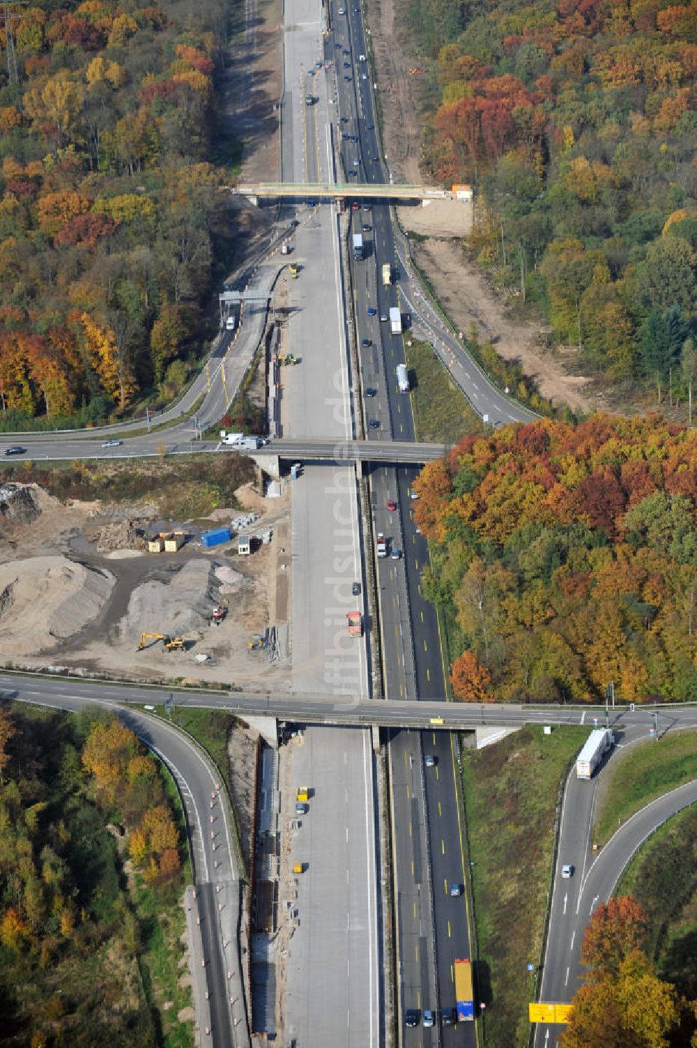 Offenburg aus der Vogelperspektive: Baustelle Ausbau Autobahn A 5