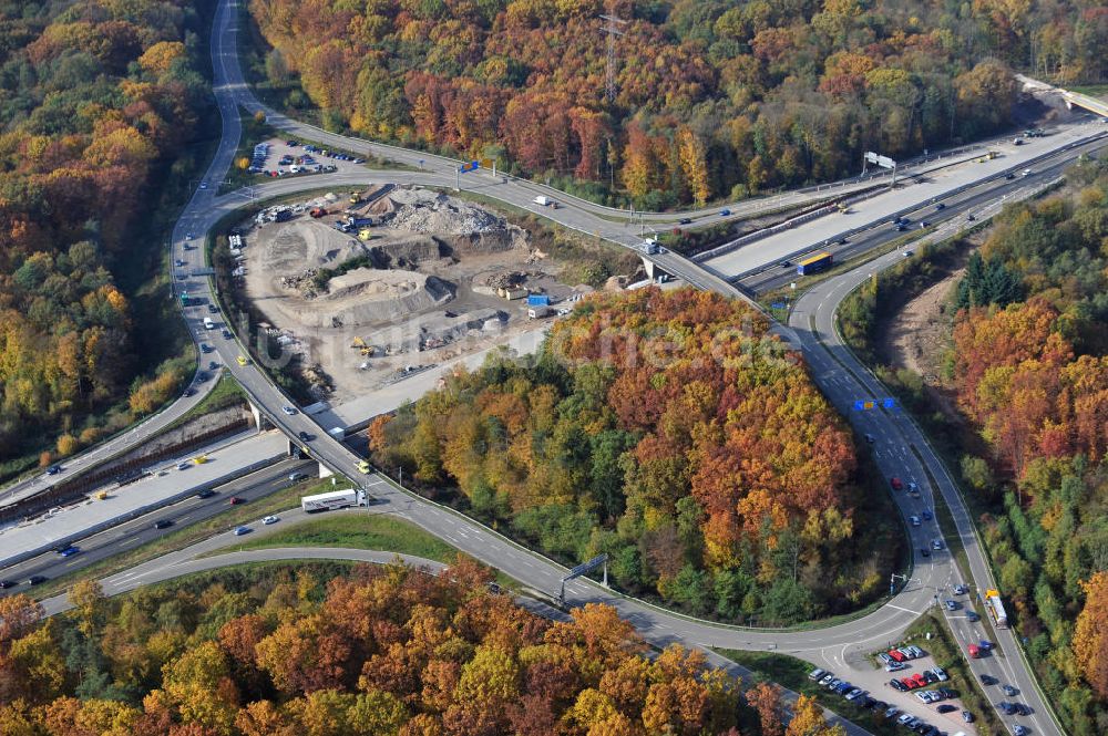 Offenburg von oben - Baustelle Ausbau Autobahn A 5