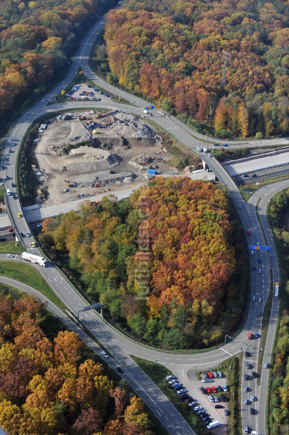 Offenburg aus der Vogelperspektive: Baustelle Ausbau Autobahn A 5