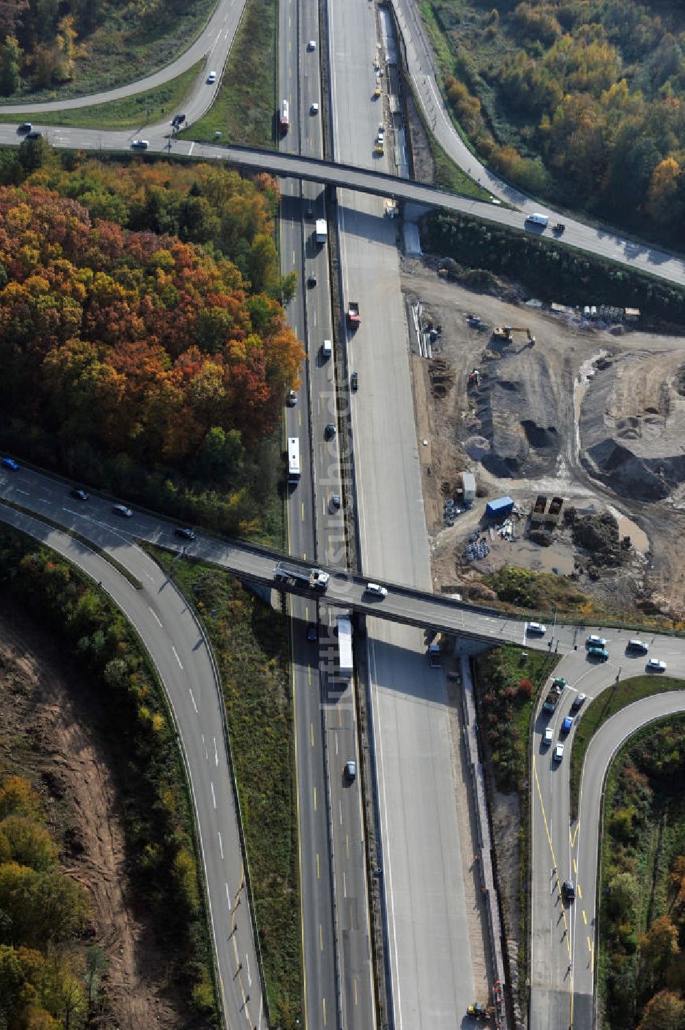 Offenburg aus der Vogelperspektive: Baustelle Ausbau Autobahn A 5