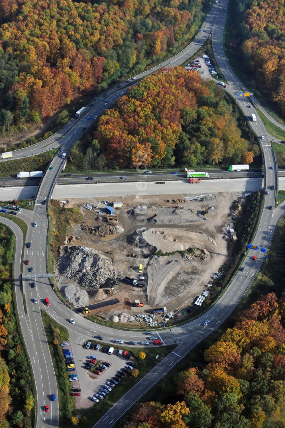 Offenburg von oben - Baustelle Ausbau Autobahn A 5