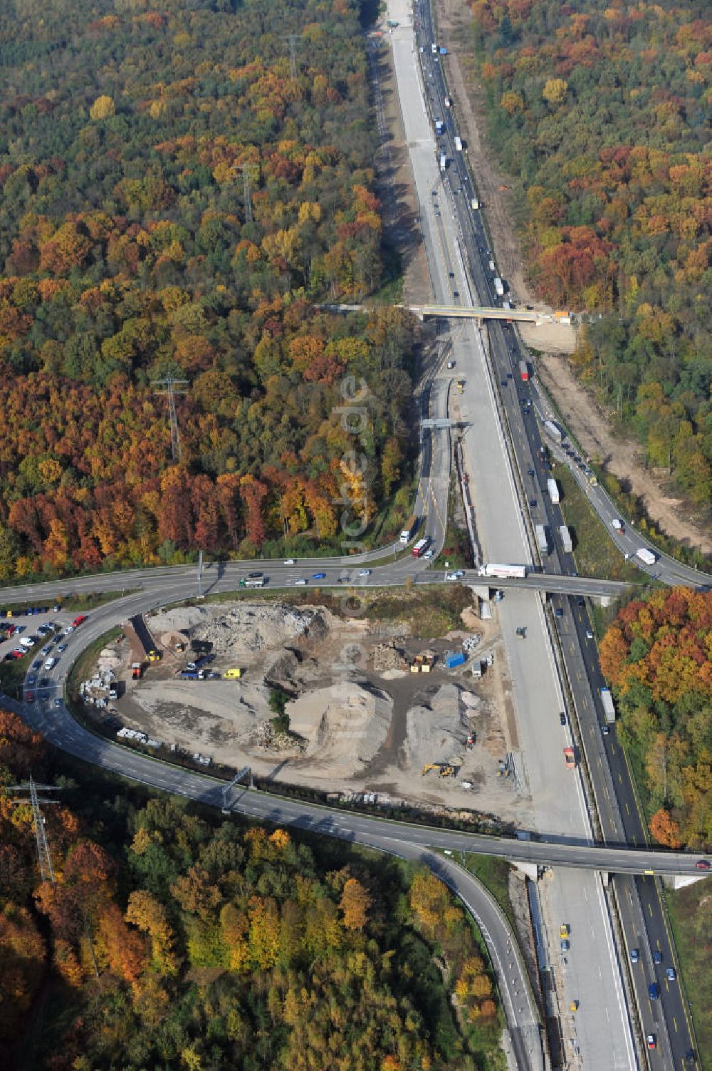 Offenburg von oben - Baustelle Ausbau Autobahn A 5