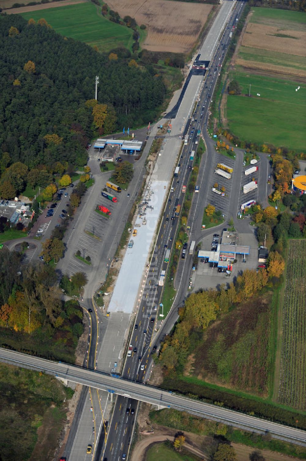 Luftaufnahme Urloffen - Baustelle Ausbau Autobahn A 5