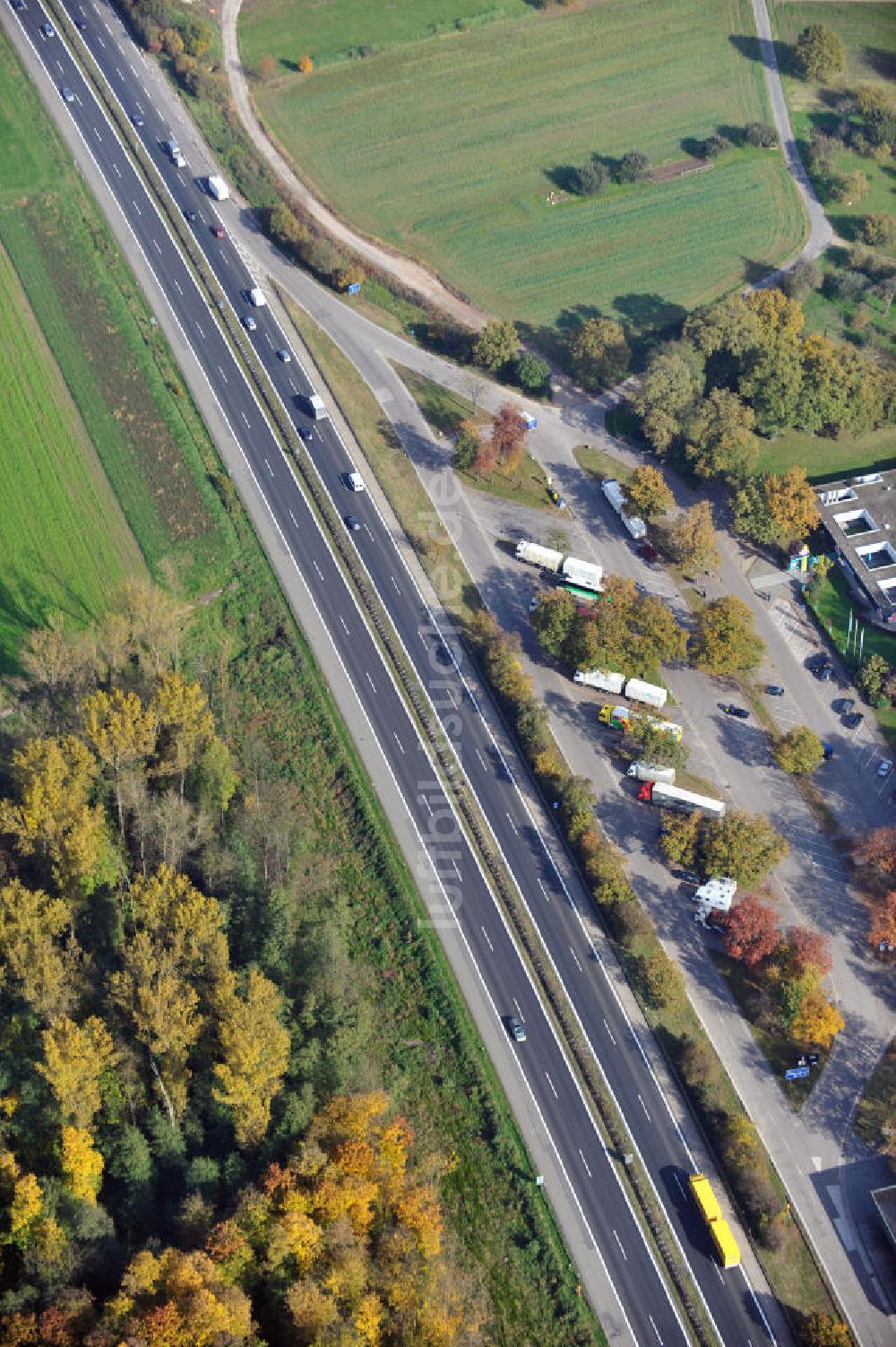 Weitenung aus der Vogelperspektive: Baustelle Ausbau Autobahn A 5