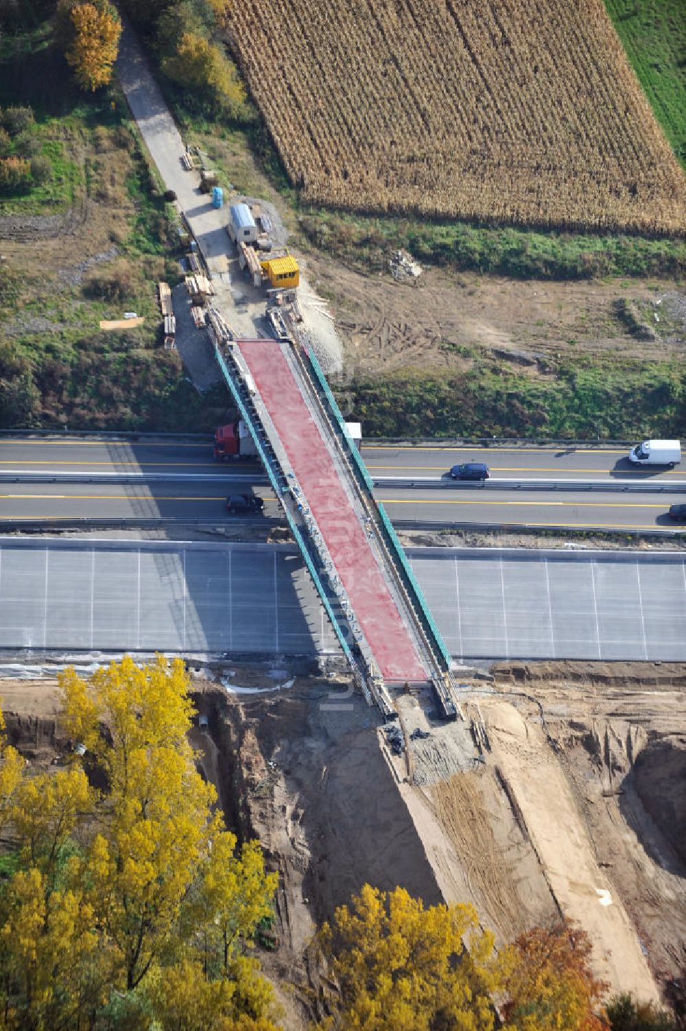 Weitenung von oben - Baustelle Ausbau Autobahn A 5