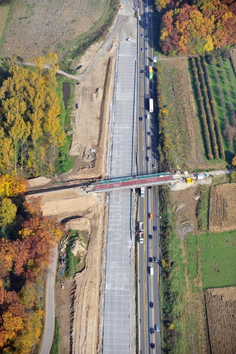 Luftbild Weitenung - Baustelle Ausbau Autobahn A 5