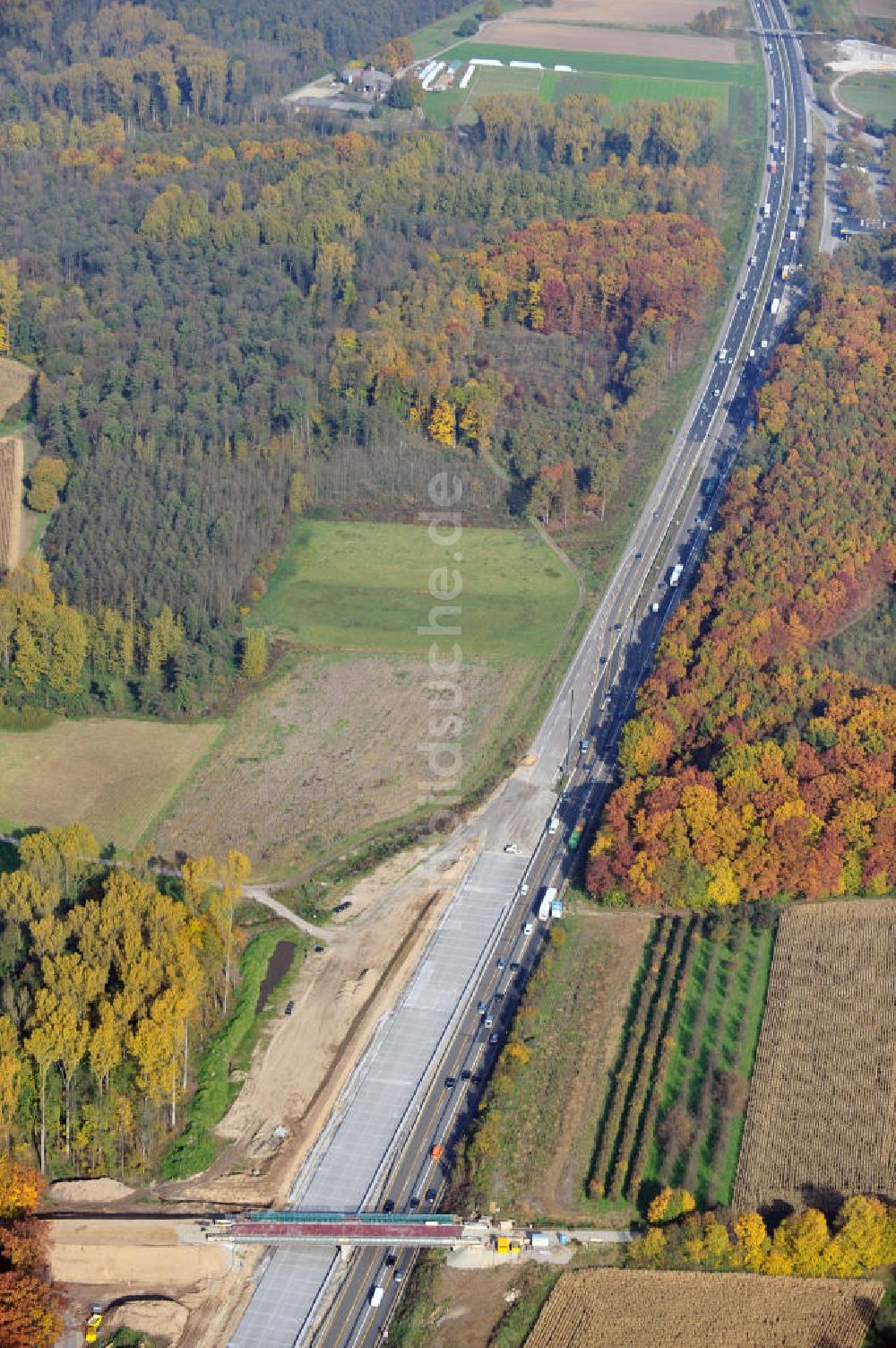 Luftaufnahme Weitenung - Baustelle Ausbau Autobahn A 5