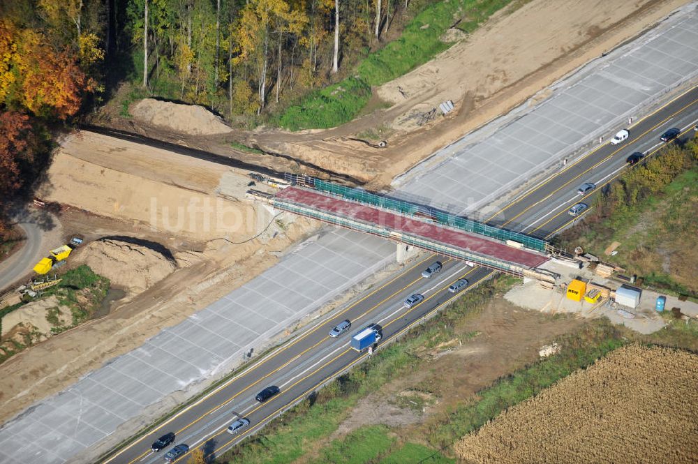 Weitenung aus der Vogelperspektive: Baustelle Ausbau Autobahn A 5