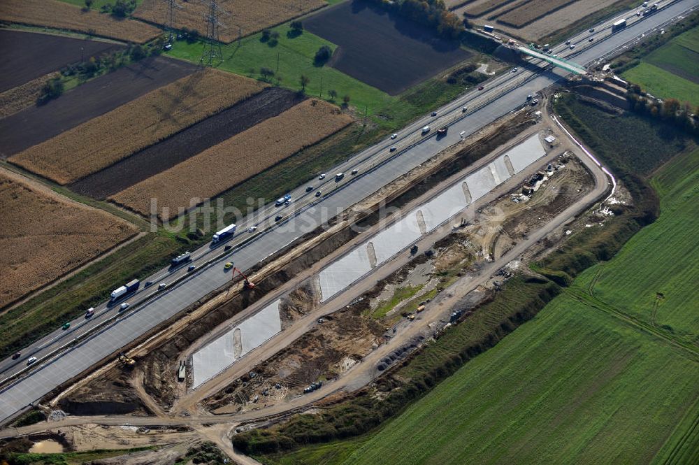 Weitenung von oben - Baustelle Ausbau Autobahn A 5