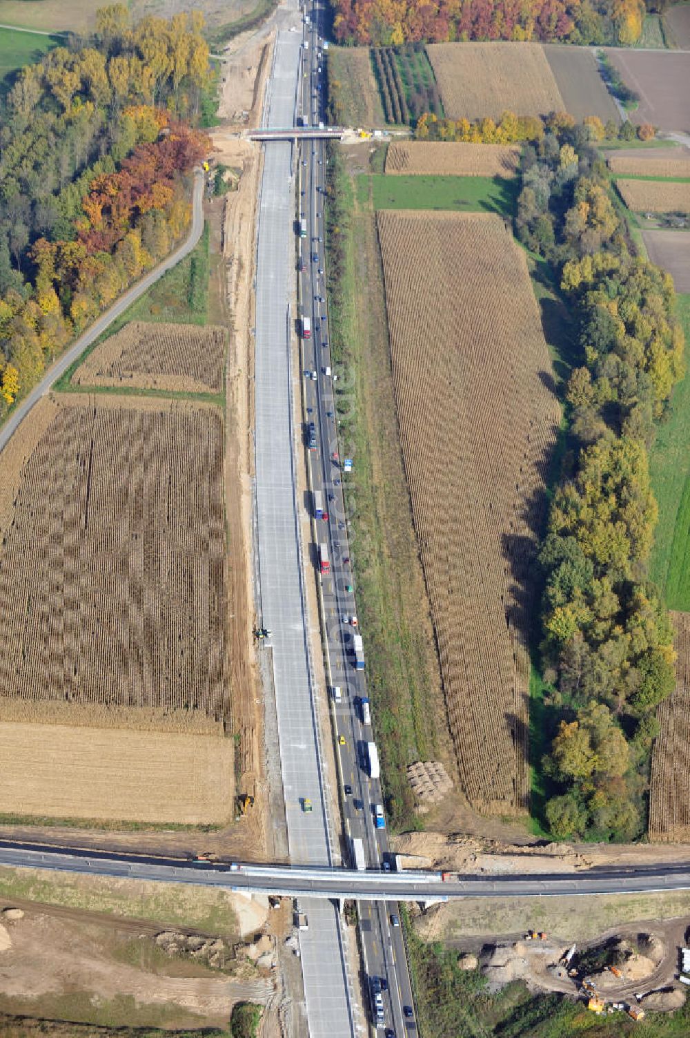 Luftbild Weitenung - Baustelle Ausbau Autobahn A 5