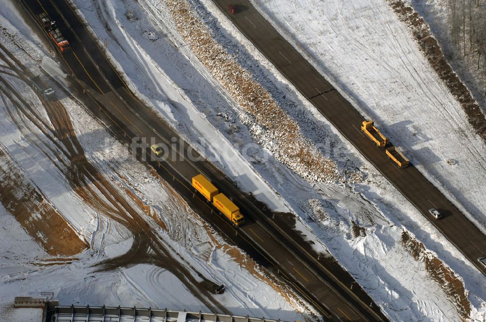 Nuthetal aus der Vogelperspektive: Baustelle vom Um- und Ausbau des Autobahndreieck Nuthetal (A 10 und A 115)