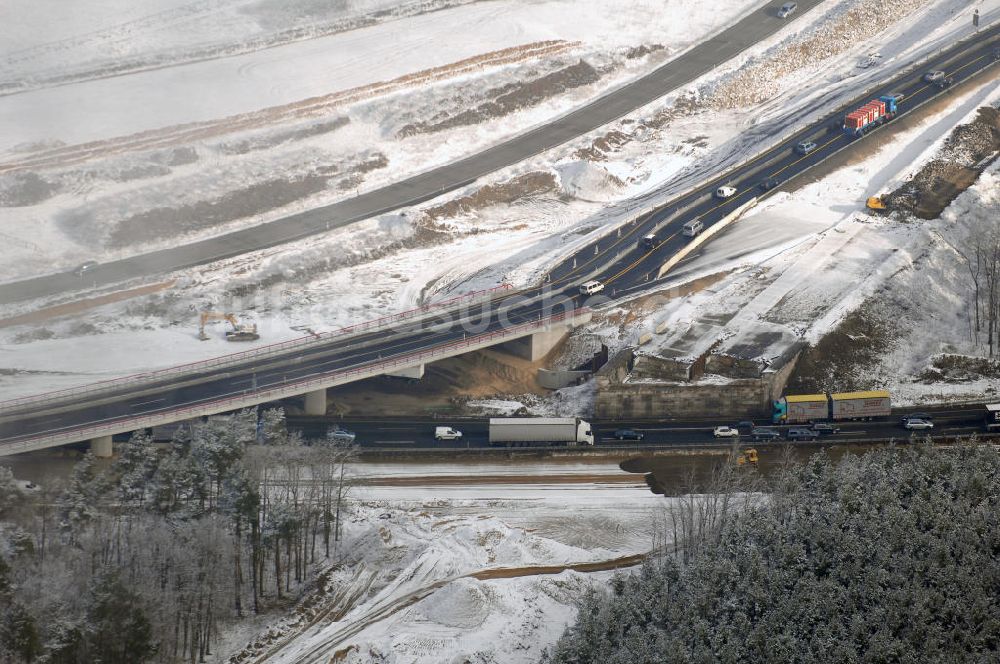 Nuthetal aus der Vogelperspektive: Baustelle vom Um- und Ausbau des Autobahndreieck Nuthetal (A 10 und A 115)