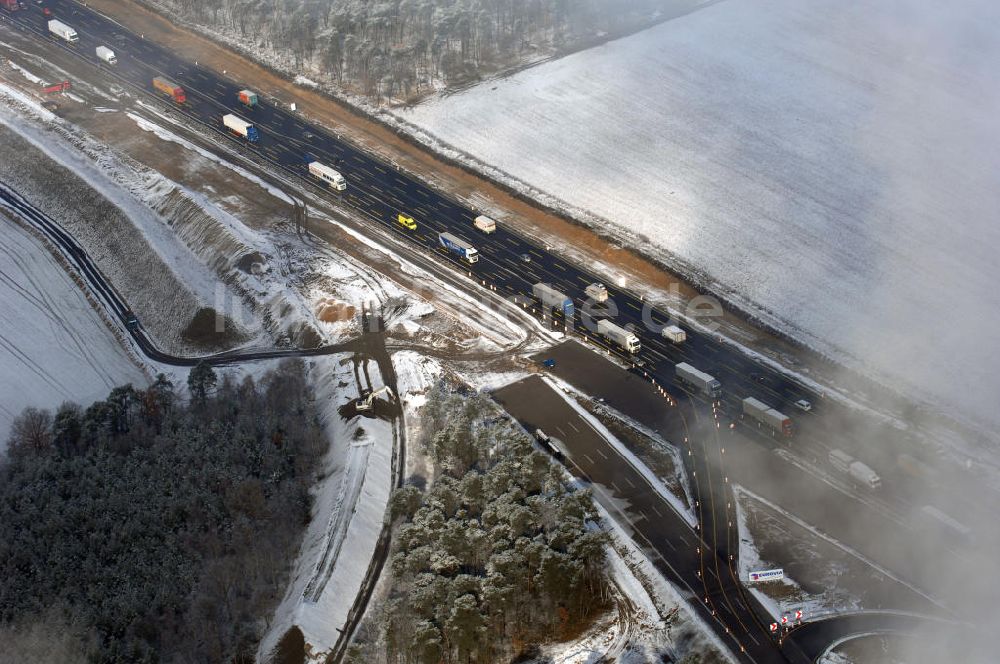 Luftaufnahme Nuthetal - Baustelle vom Um- und Ausbau des Autobahndreieck Nuthetal (A 10 und A 115)