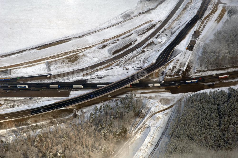 Nuthetal von oben - Baustelle vom Um- und Ausbau des Autobahndreieck Nuthetal (A 10 und A 115)